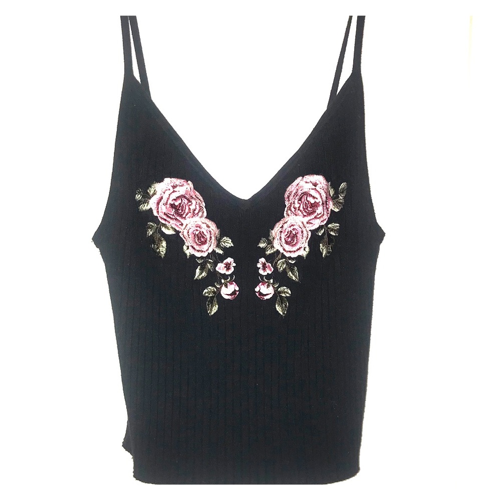 Black ribbed embroidered Kendall & Kylie top